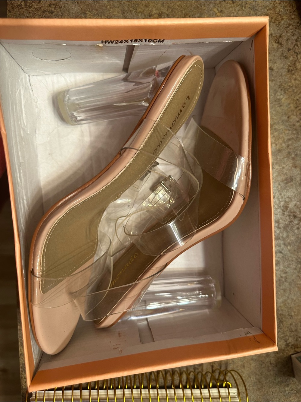 Clear Strap Nude Block Heel Sandals